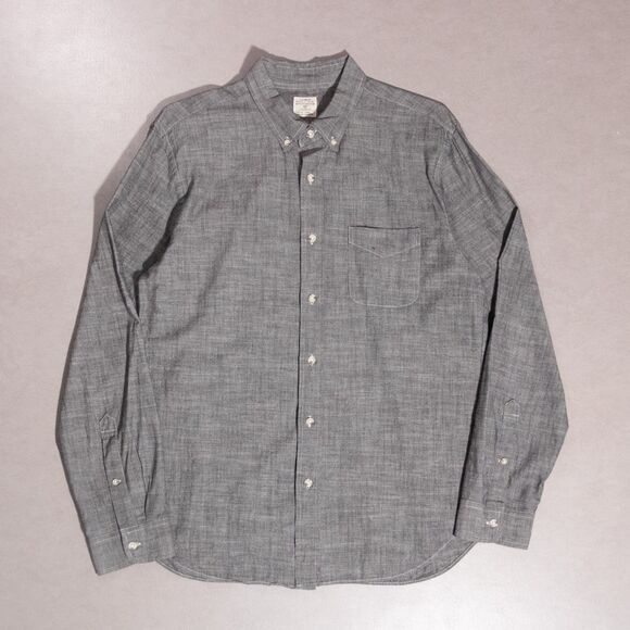 J Crew Chambray Button Down Pocket Long Sleeve Casual Gray Shirt Men's Large - Picture 1 of 5